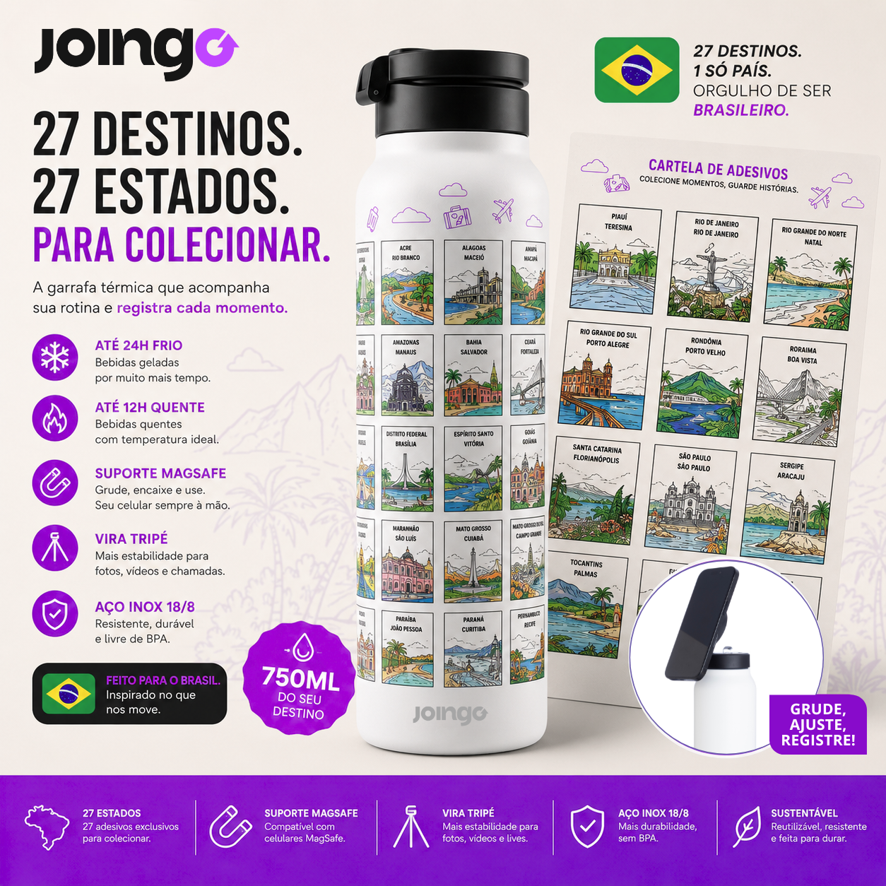 JOINGO PRO 750ml (Explore 🇧🇷) + Cartela de Adesivos